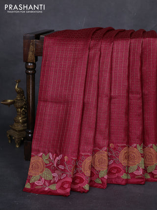 Maroon Pure Tussar Silk - Embroidery
