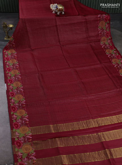 Maroon Pure Tussar Silk - Embroidery