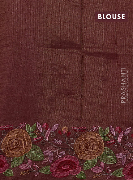 Maroon Pure Tussar Silk - Embroidery