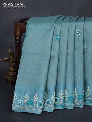Pastel Blue Pure Tussar Silk - Embroidery