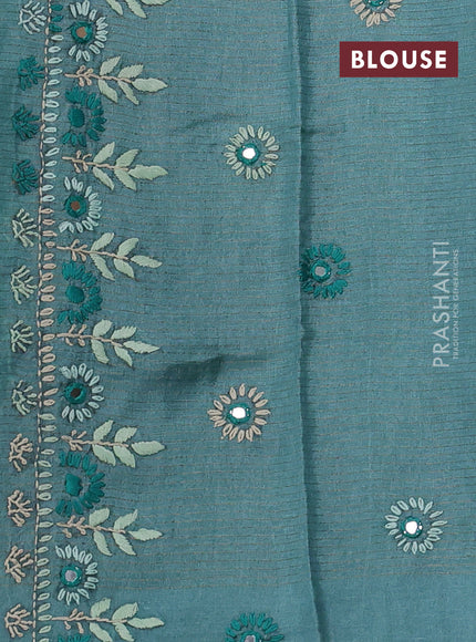 Pastel Blue Pure Tussar Silk - Embroidery