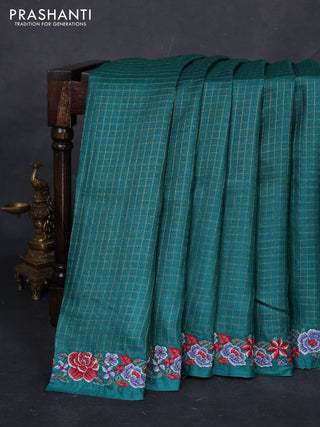 Teal Green Pure Tussar Silk - Embroidery