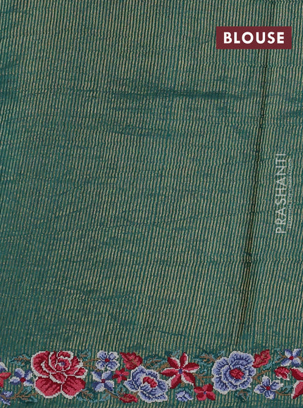Teal Green Pure Tussar Silk - Embroidery