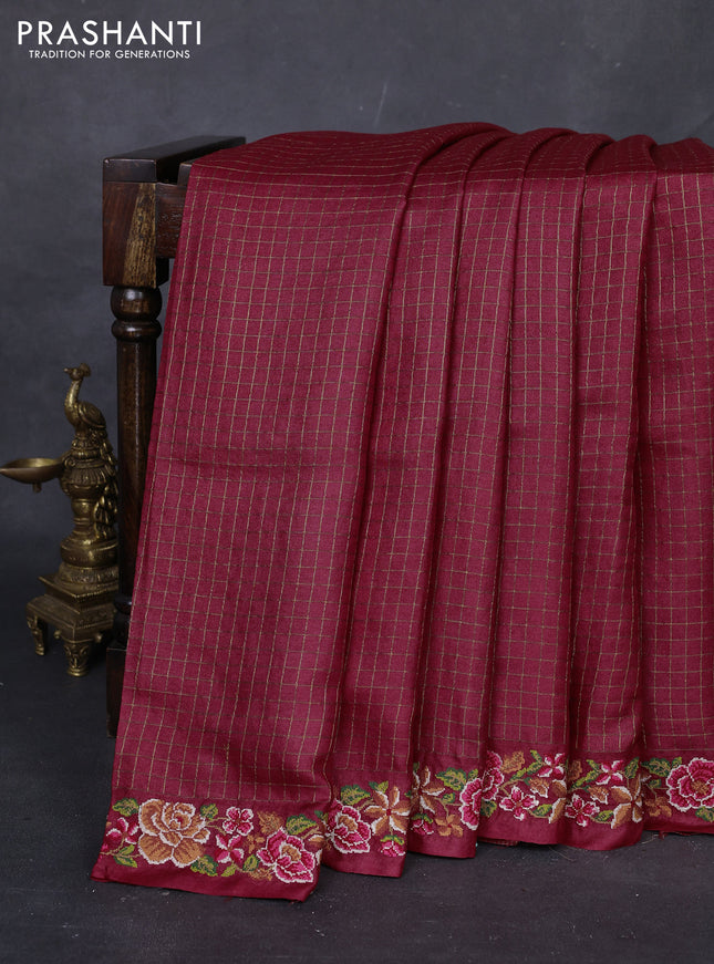 Maroon Pure Tussar Silk - Embroidery
