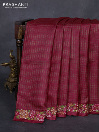 Maroon Pure Tussar Silk - Embroidery