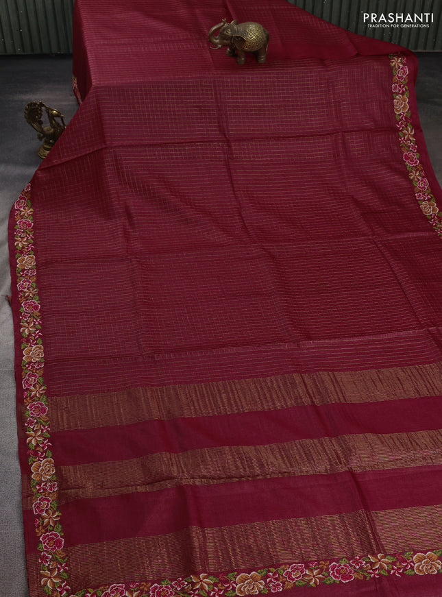 Maroon Pure Tussar Silk - Embroidery
