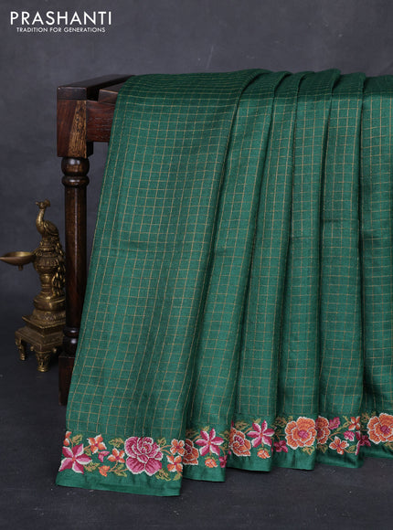Green Pure Tussar Silk - Embroidery
