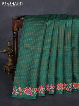 Green Pure Tussar Silk - Embroidery