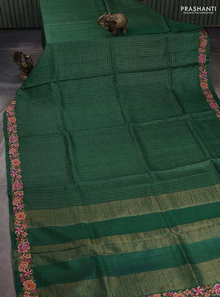Green Pure Tussar Silk - Embroidery