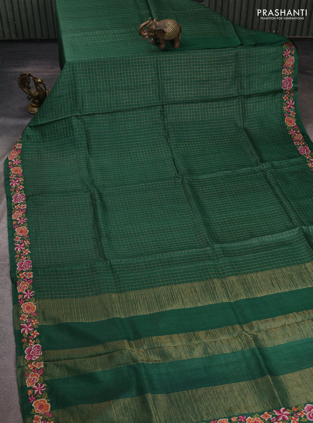 Green Pure Tussar Silk - Embroidery