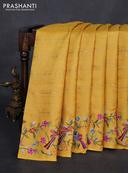 Yellow Pure Tussar Silk - Embroidery