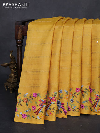 Yellow Pure Tussar Silk - Embroidery