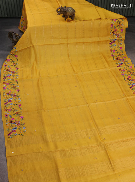 Yellow Pure Tussar Silk - Embroidery