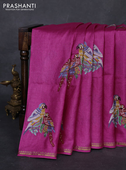 Pink Pure Tussar Silk - Embroidery