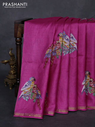 Pink Pure Tussar Silk - Embroidery