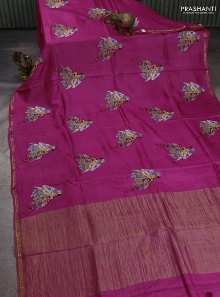 Pink Pure Tussar Silk - Embroidery