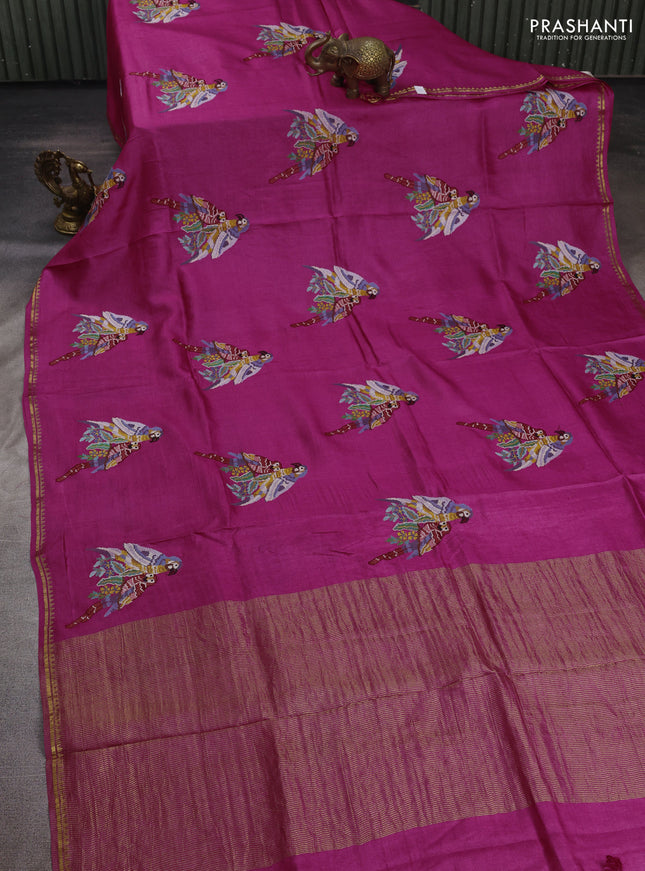 Pink Pure Tussar Silk - Embroidery