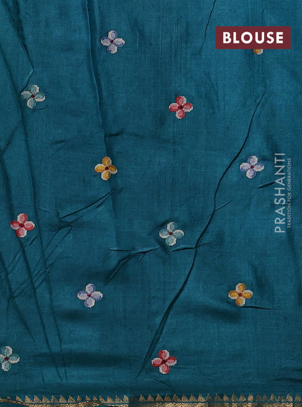 Peacock Green Pure Tussar Silk - Embroidery