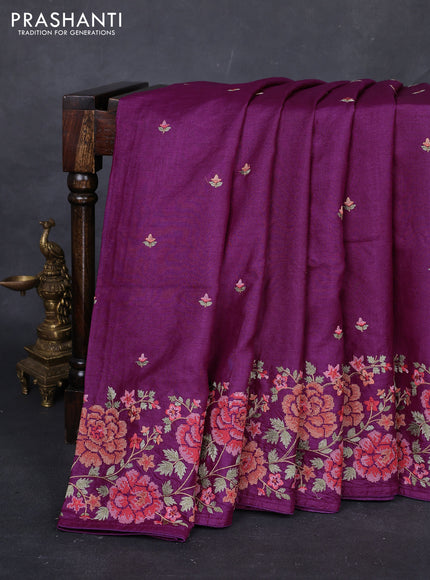 Purple Pure Tussar Silk - Embroidery