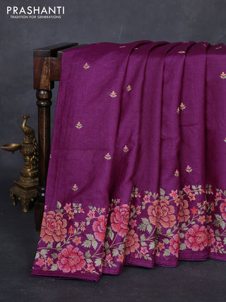 Purple Pure Tussar Silk - Embroidery