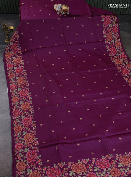 Purple Pure Tussar Silk - Embroidery