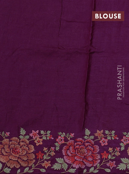 Purple Pure Tussar Silk - Embroidery