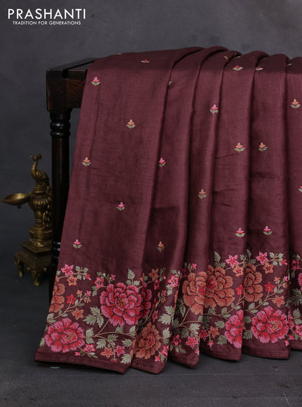 Brown Pure Tussar Silk - Embroidery