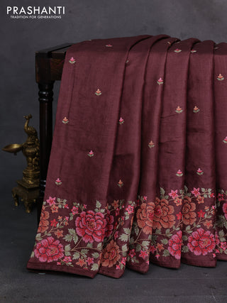 Brown Pure Tussar Silk - Embroidery