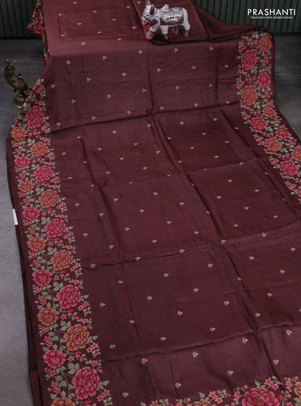 Brown Pure Tussar Silk - Embroidery
