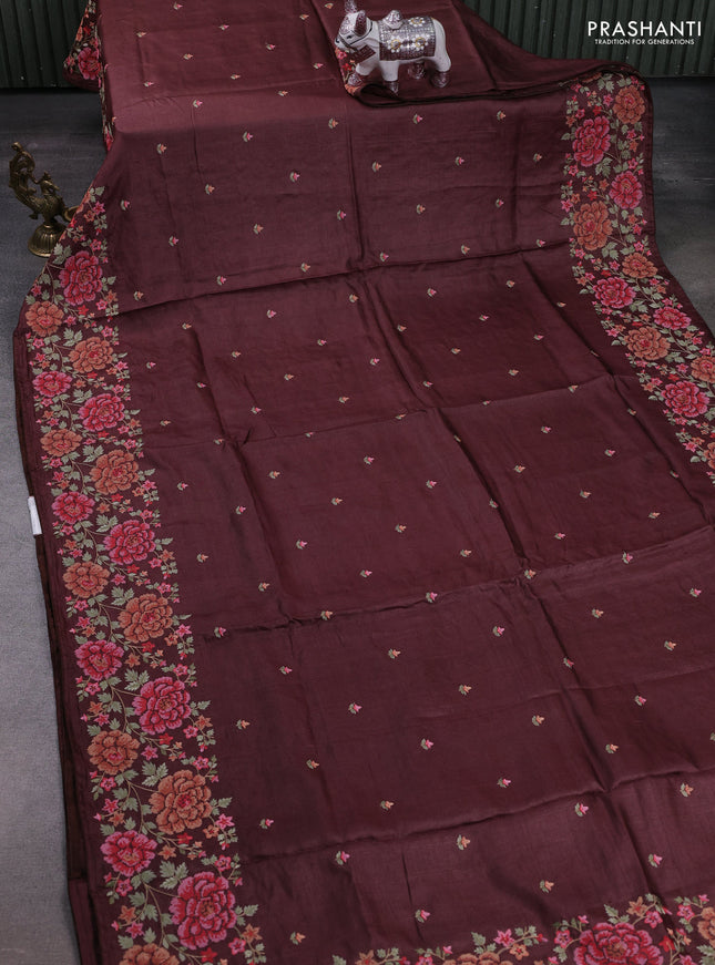 Brown Pure Tussar Silk - Embroidery