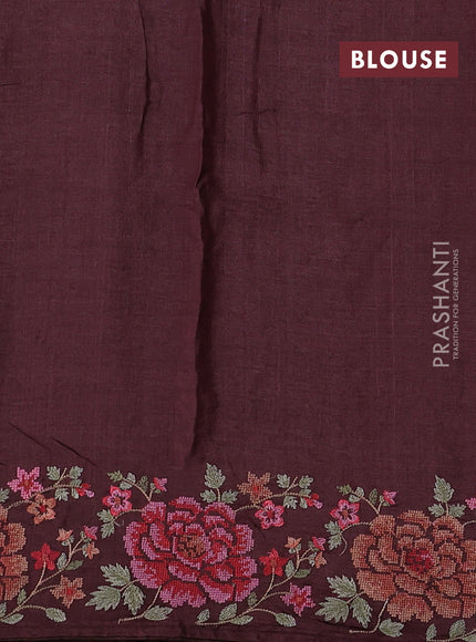 Brown Pure Tussar Silk - Embroidery