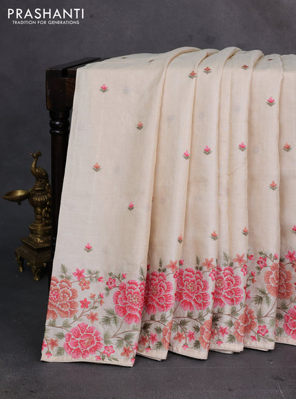 Cream Pure Tussar Silk - Embroidery