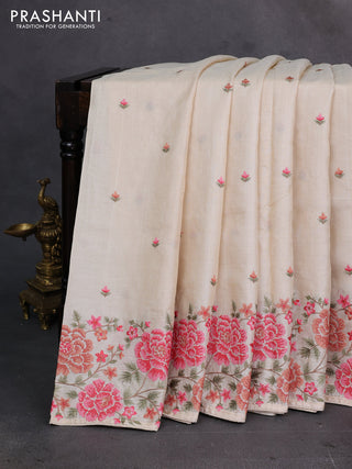 Cream Pure Tussar Silk - Embroidery