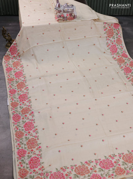 Cream Pure Tussar Silk - Embroidery