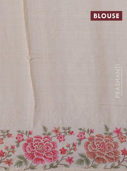 Cream Pure Tussar Silk - Embroidery