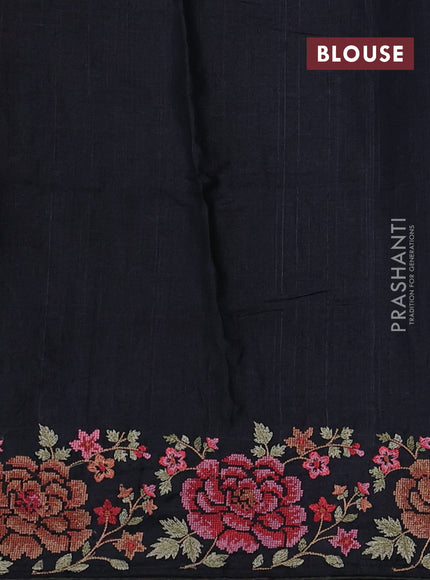 Black Pure Tussar Silk - Embroidery