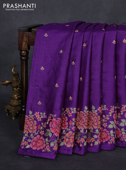 Purple Pure Tussar Silk - Embroidery