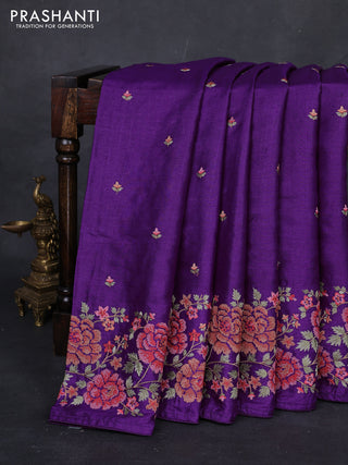 Purple Pure Tussar Silk - Embroidery