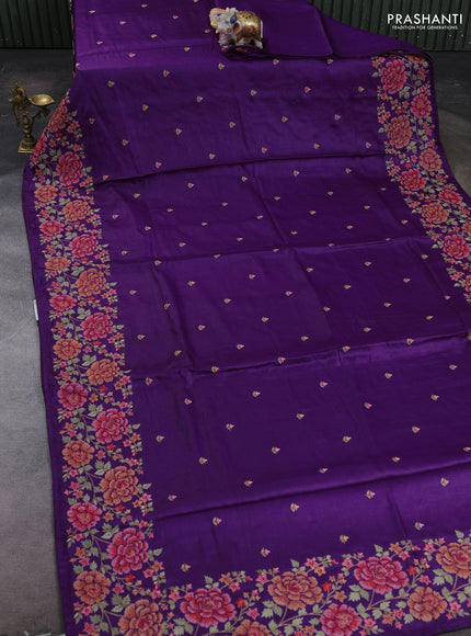 Purple Pure Tussar Silk - Embroidery