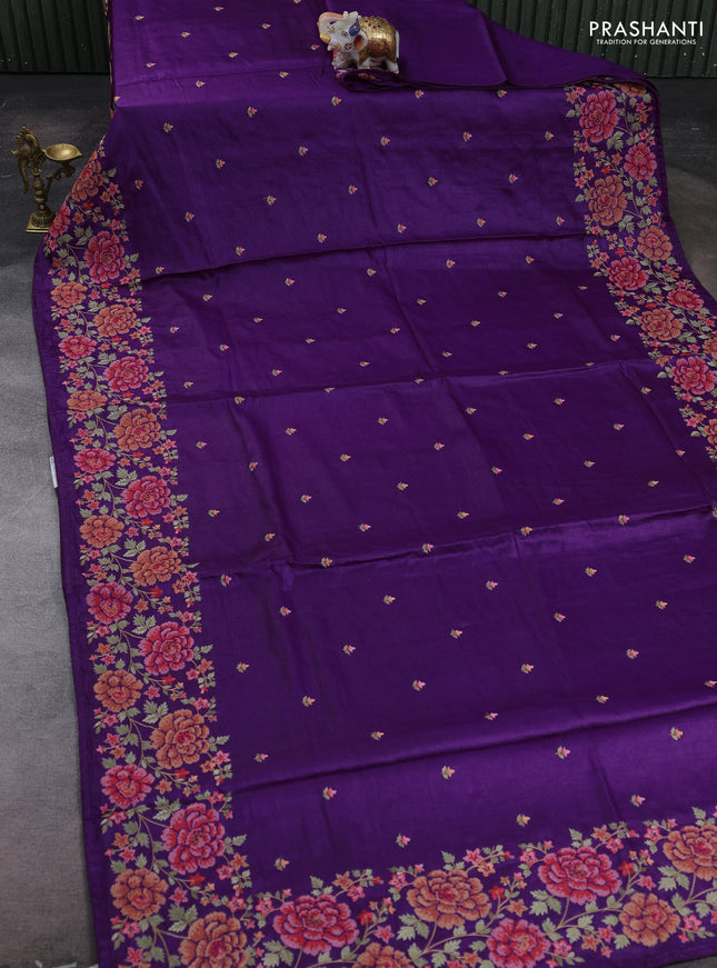 Purple Pure Tussar Silk - Embroidery