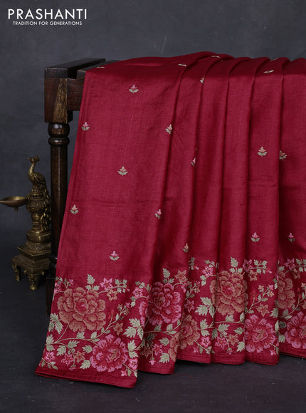 Maroon Pure Tussar Silk - Embroidery