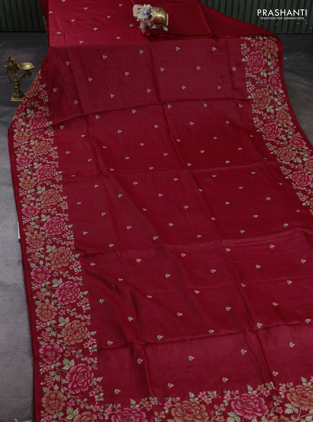 Maroon Pure Tussar Silk - Embroidery