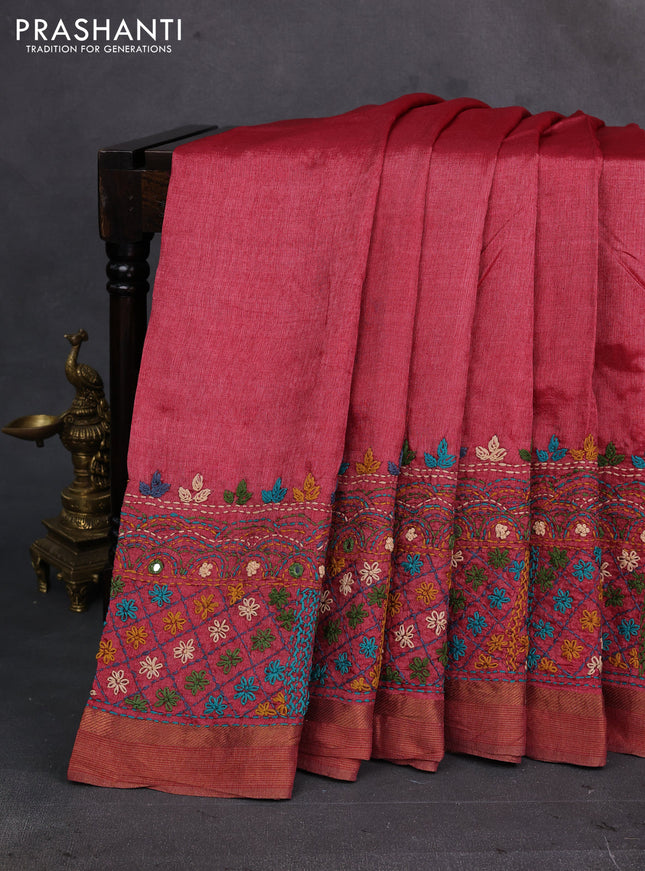 Maroon Pure Tussar Silk - Embroidery