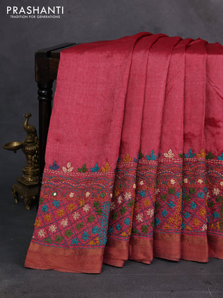 Maroon Pure Tussar Silk - Embroidery