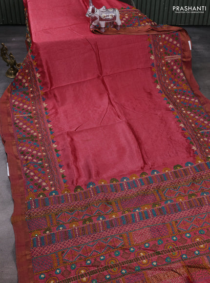 Maroon Pure Tussar Silk - Embroidery