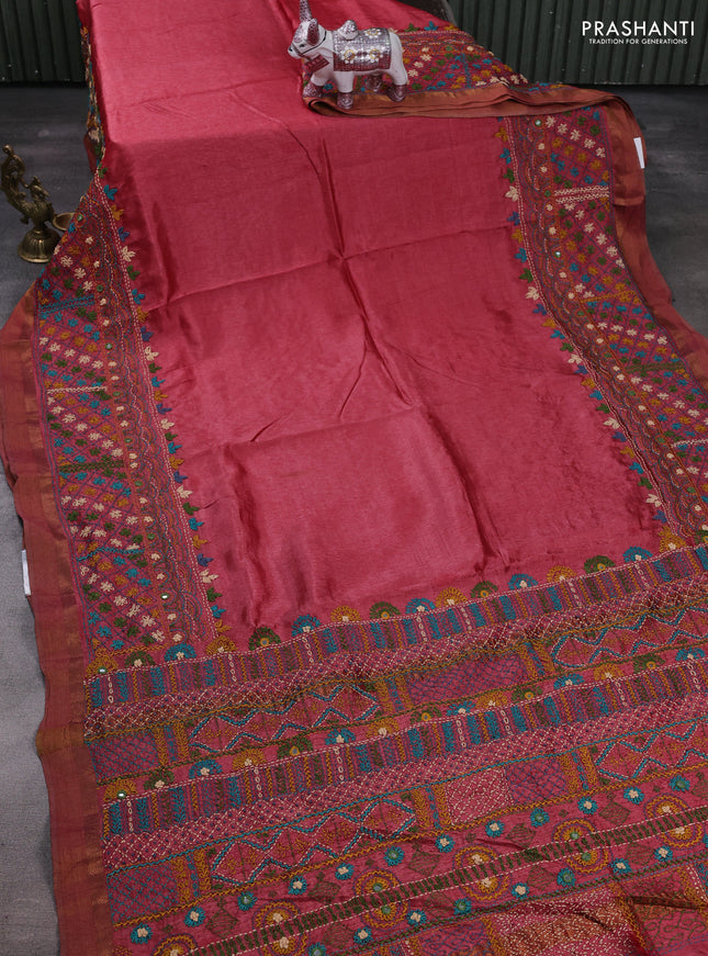 Maroon Pure Tussar Silk - Embroidery