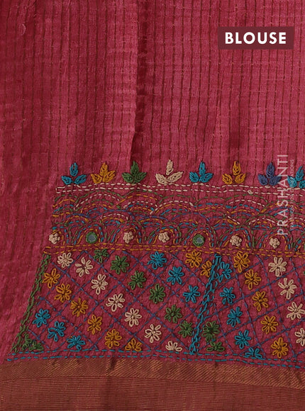 Maroon Pure Tussar Silk - Embroidery