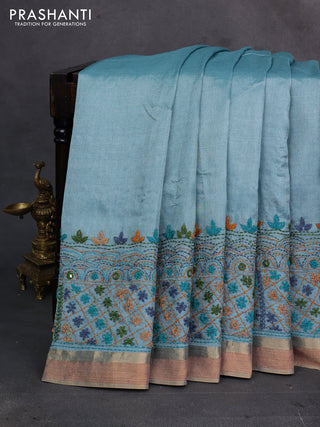 Pastel Blue Pure Tussar Silk - Embroidery