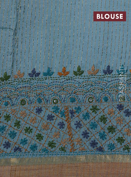 Pastel Blue Pure Tussar Silk - Embroidery
