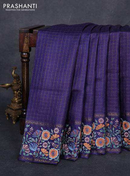 Navy Blue Pure Tussar Silk - Embroidery